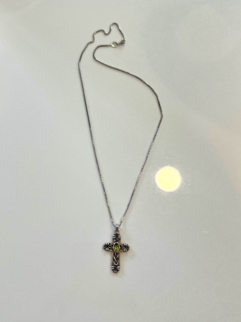 Vintage Sterling Silver 925 Cross Pendant Necklace with gemstone Stone